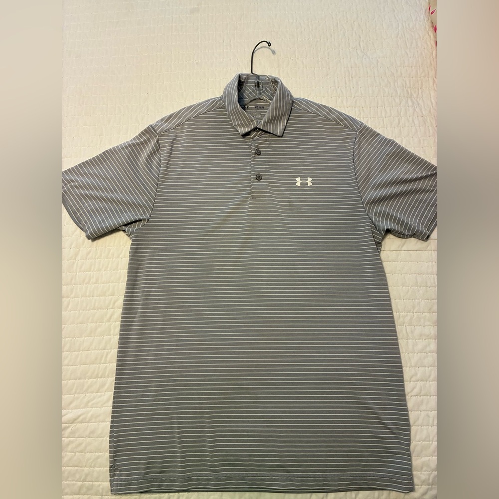 Under Armour Men's Polo in Gray with White Stripes